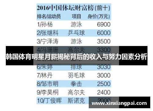 韩国体育明星月薪揭秘背后的收入与努力因素分析